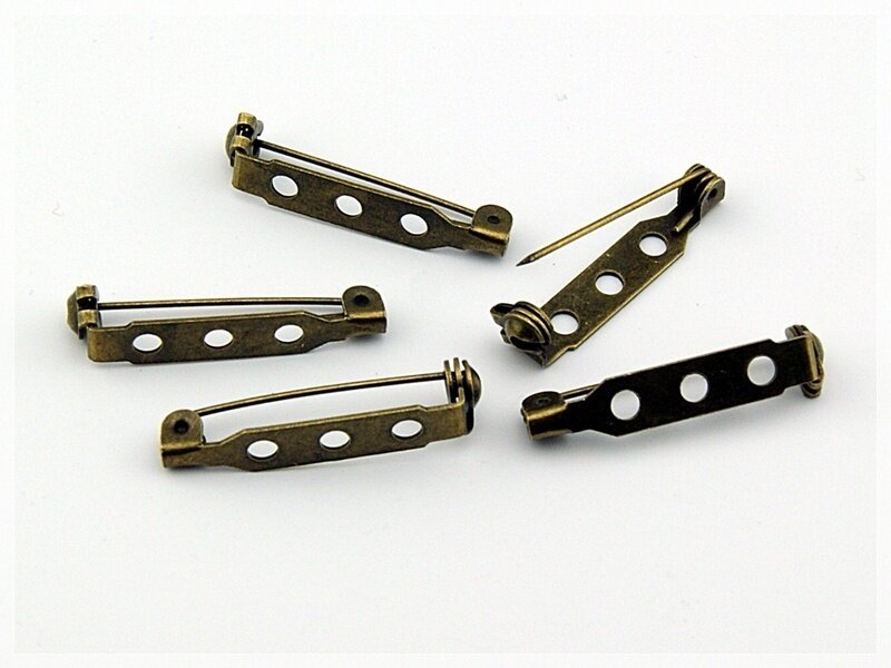 10 Broschennadeln in antik Bronze 28 mm