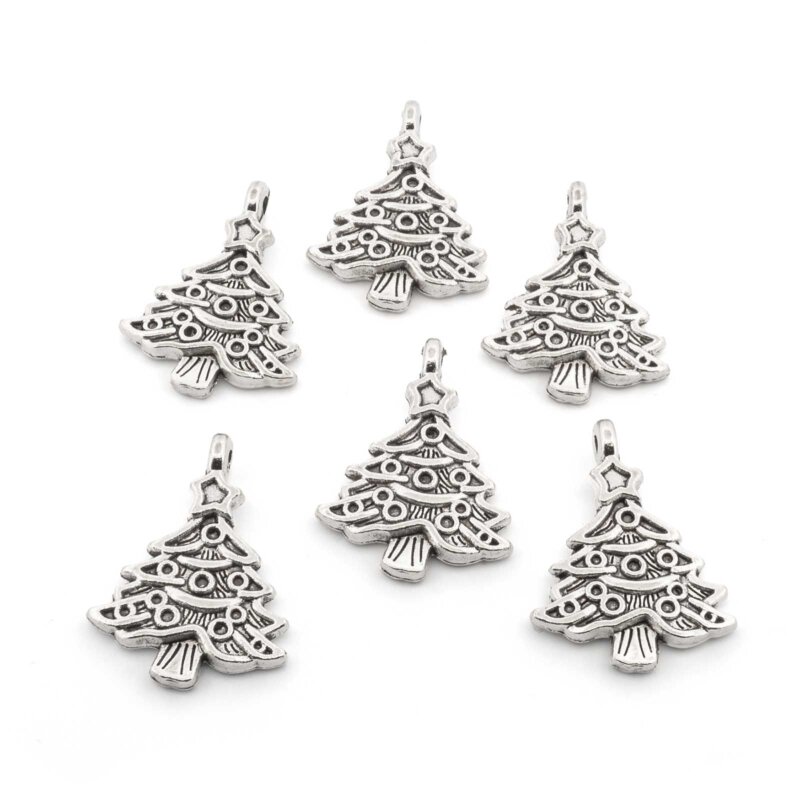 Anhänger als Tannenbaum in antik Silberfarben 24 mm 6 Stück