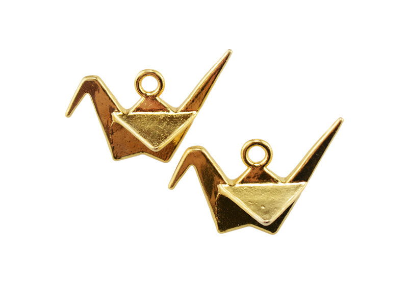 Anhänger als Kranich im Origami Stil in goldfarben 4 Stück