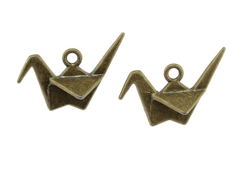Anhänger als Kranich im Origami Stil in antik bronzefarben 4 Stück