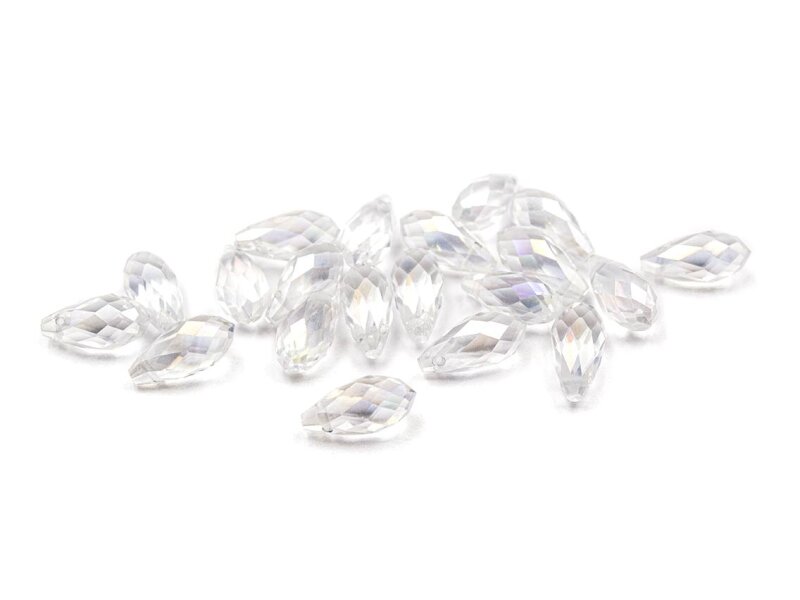 klare Glasschliffperlen als Tropfen mit Holo Effekt 13 mm 10 Stück