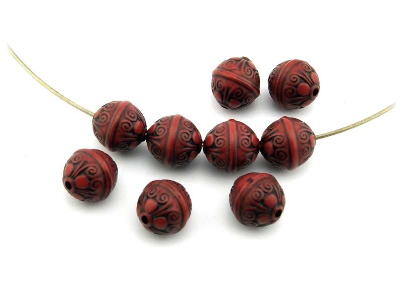 16 Acrylperlen in rot schwarz, 12 mm
