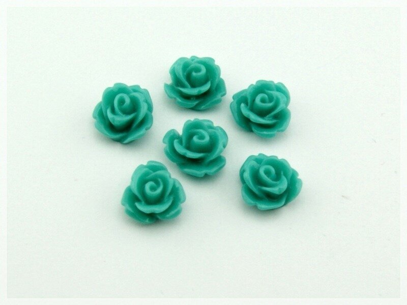Röschen Cabochon in türkis 10 mm 10 Stück