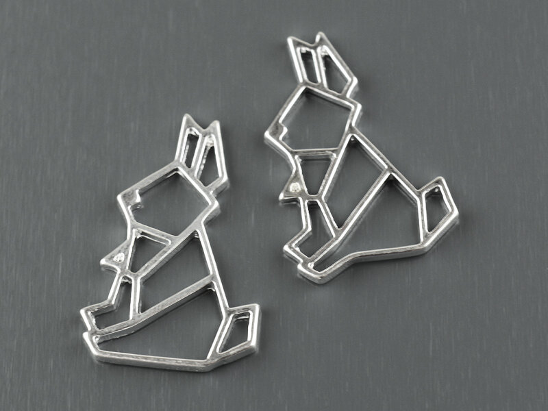 Anhänger als Hase im Origami Stil in silberfarben 2 Stück