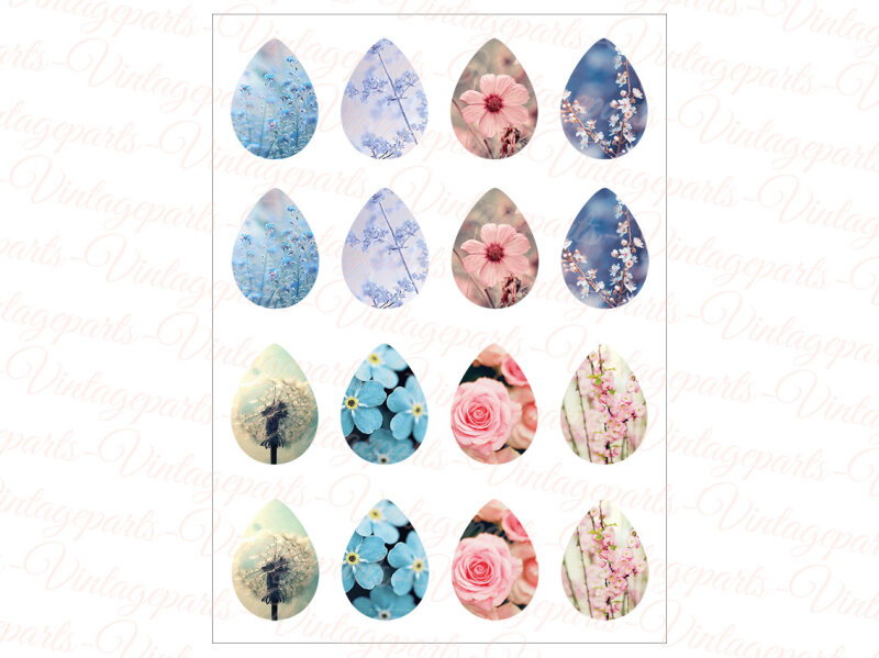 Motivbogen "Springtime" für tropfenförmige 25 x 18 mm Cabochons