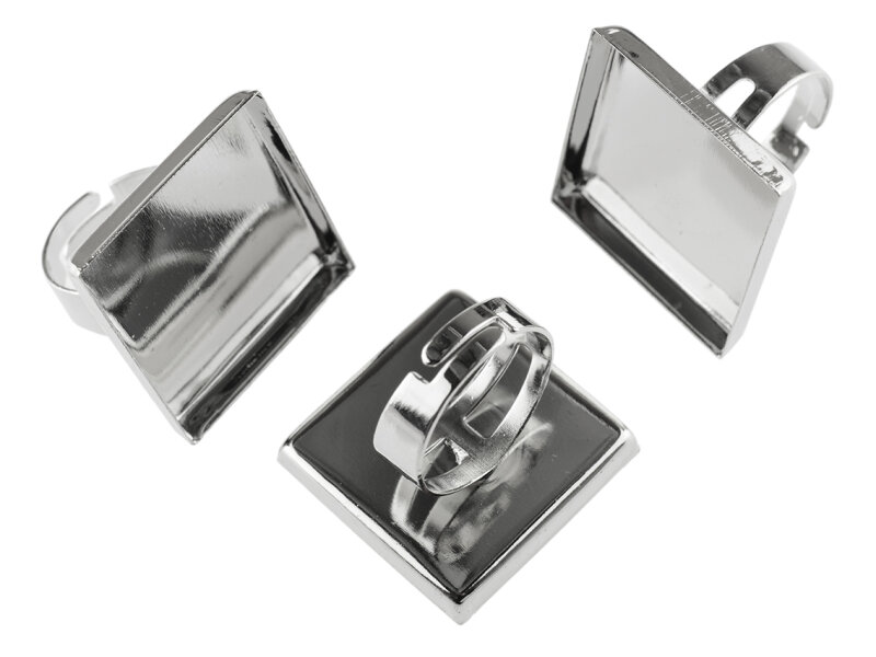 Ringrohlinge in silberfarben platiniert für 25 mm Cabochons 2 Stück