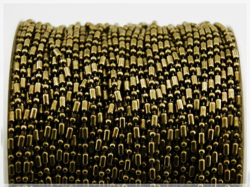 2 m längliche Kugelkette in antik Bronze 2,5 mm