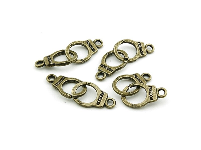 6 Handschellen Anhänger in antik Bronze