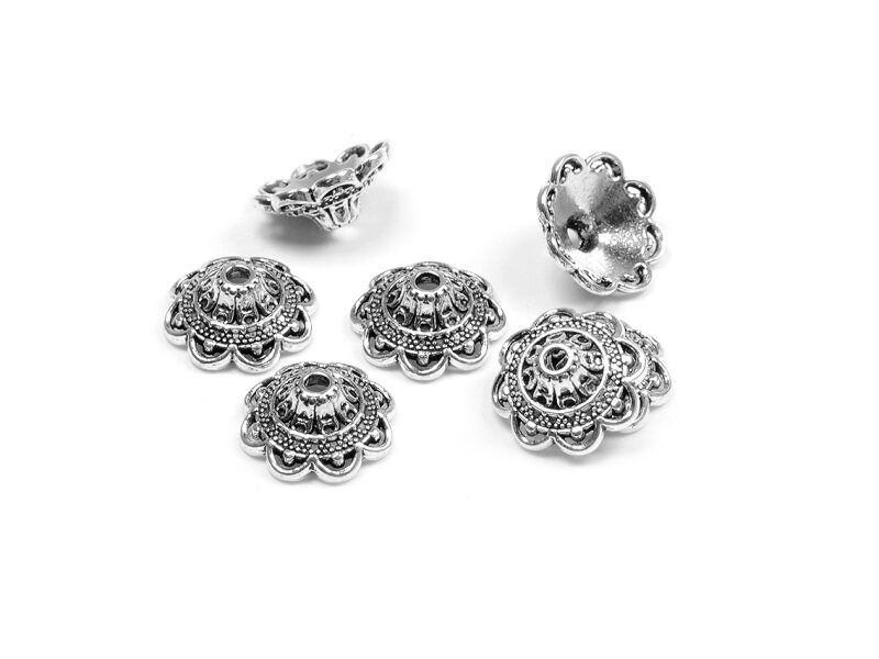 orientalische Perlkappen in antik silberfarben für 14 mm Perlen 10 Stück