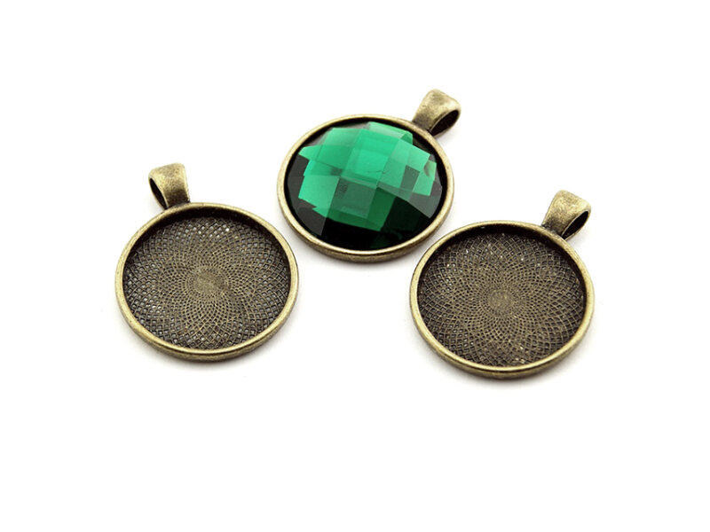 4 edle Fassungen in antik Bronze für 25 mm Cabochons