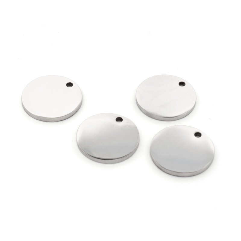 Runde Anhänger-Plättchen aus 304 Edelstahl 15 mm 4 Stück