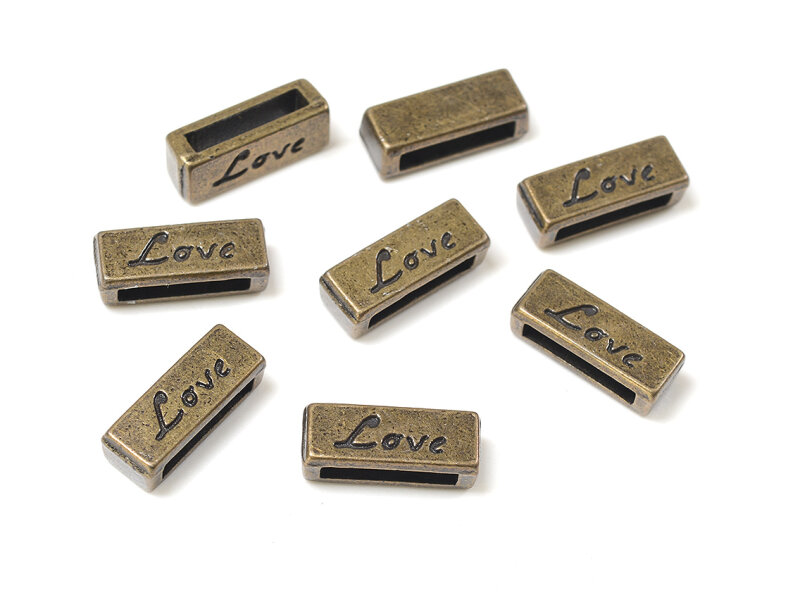 Schiebeperlen mit der Aufschrift Love in antik bronzefarben 6 Stück