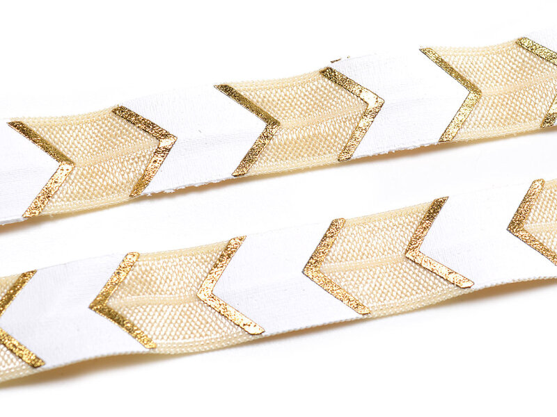 elastisches Gummiband/Faltband mit Chevronmuster in weiß-beige 1 m