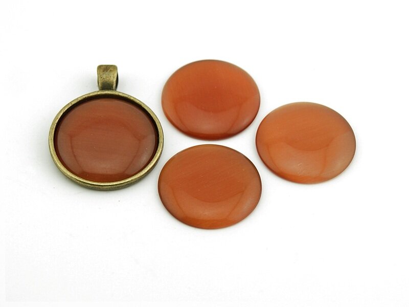 2 Cabochons 25 mm Cateye Glas beige