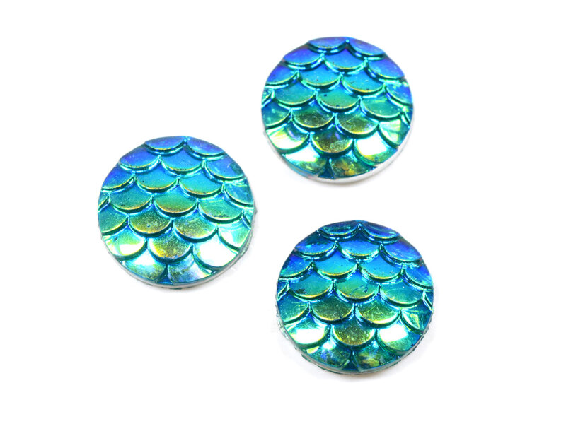 funkelnde Resincabochons mermaid in blau für 12 mm Fassungen 6 Stück