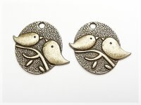 2 Medaillons mit Spatzen in antik Bronze charms