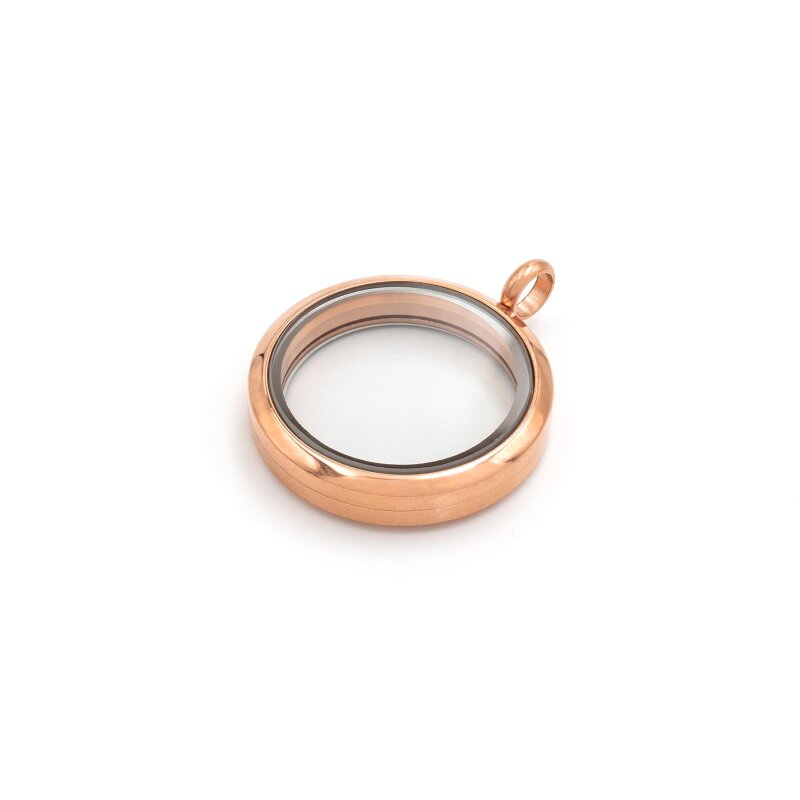 Glasmedaillon aus Edelstahl mit Schraubverschluss zum Befüllen in rosègoldfarben 30 mm