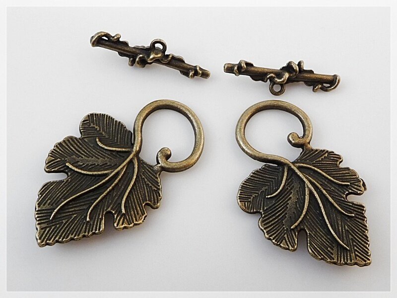 2 Knebelverschlüsse Vintage bronze Weinblatt