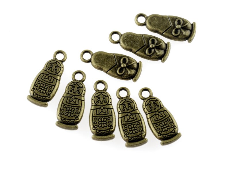 8 Anhänger Matroschka in antik Bronze
