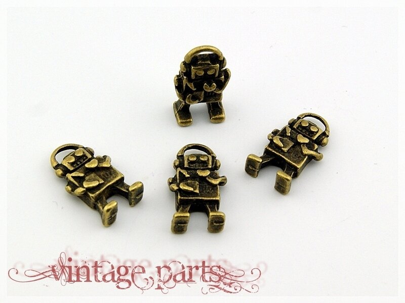 4 Roboter "love" Anhänger in antik Bronze