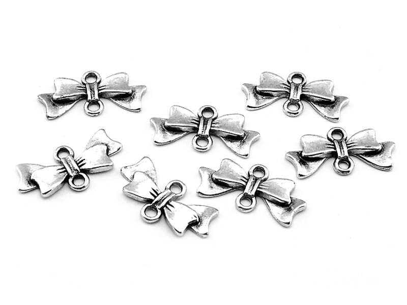 10 Schleifchen als Verbinder in antik silberfarben