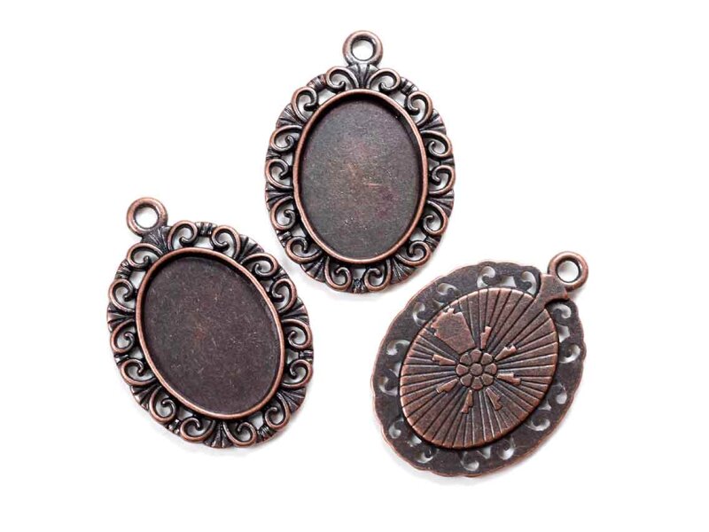 Filigrane Fassungen antik kupferfarben Cabochon 18 x 13 mm 4 Stück