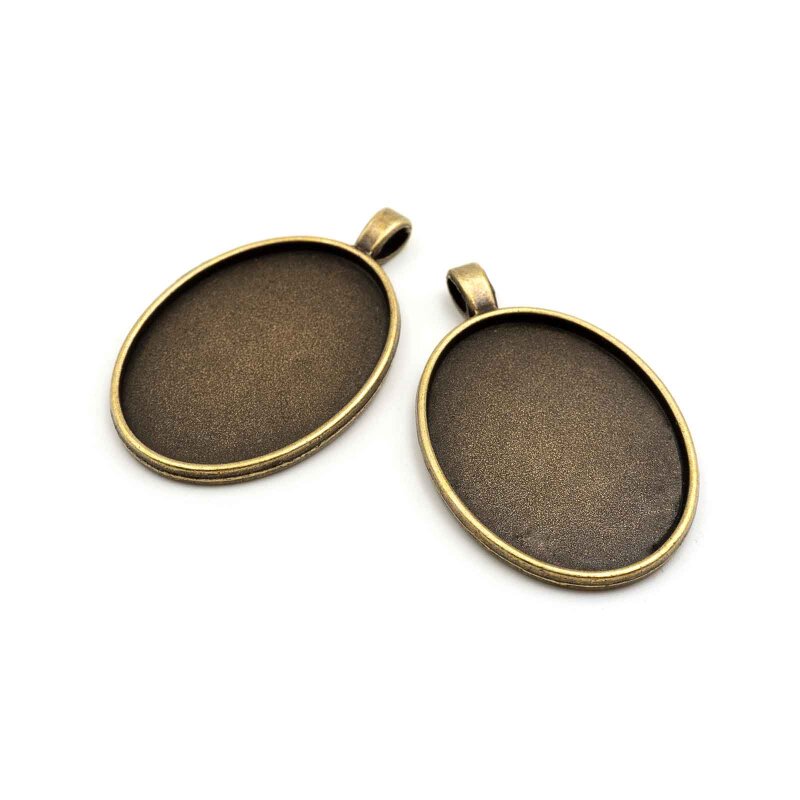 schlichte Fassungen für 40 x 30 mm Cabochons in antik bronzefarben 2 Stück