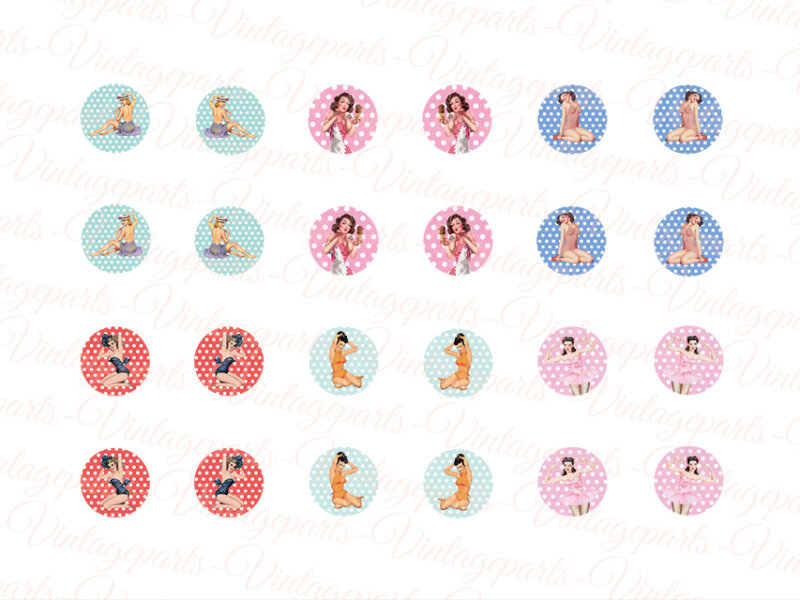 Motivbogen "Pin-up" für runde 12 mm Cabochons