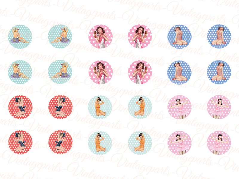 Motivbogen "Pin-up" für runde 14 mm Cabochons