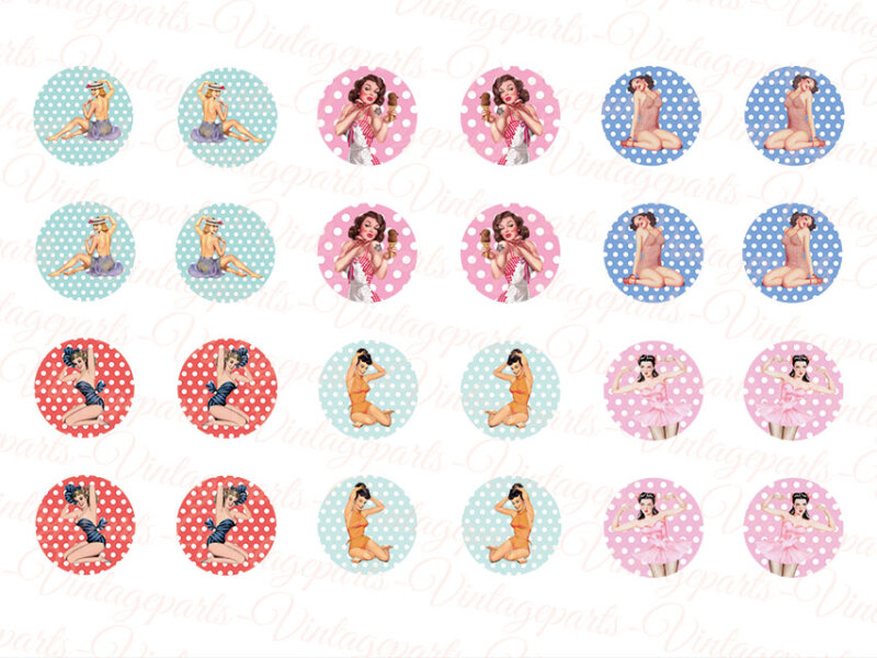 Motivbogen "Pin-up" für runde 16 mm Cabochons