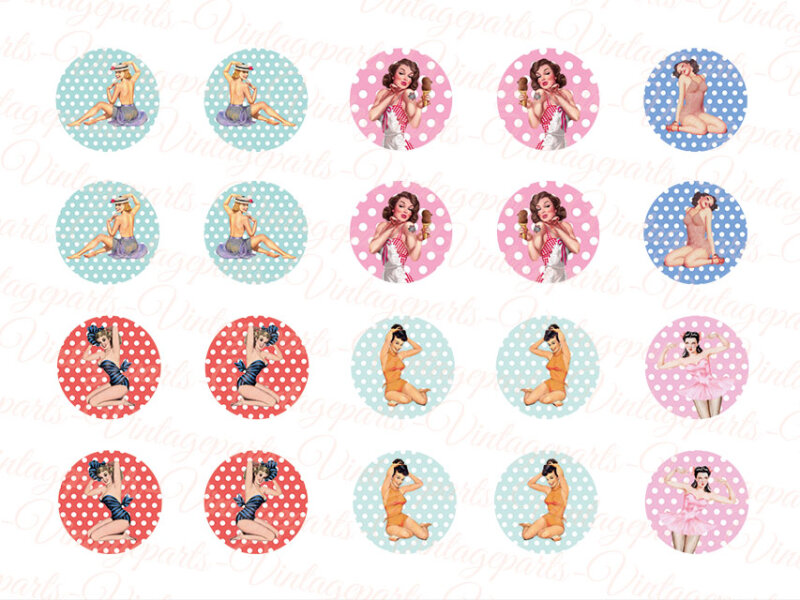 Motivbogen "Pin-up" für runde 18 mm Cabochons
