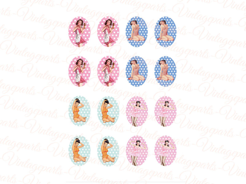 Motivbogen "Pin-up" für ovale 25x18 mm Cabochons