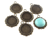 6 Fassungen mit Rahmen in antik Bronze für 14 mm...