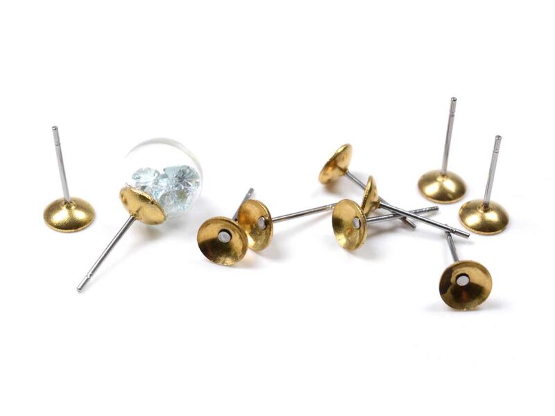 Ohrstecker aus 304 Edelstahl in goldfarben für 10 mm Hohlperlen 10 Stück