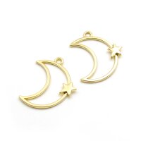 Anhänger als Mond mit Stern in Goldfarben 2 Stück