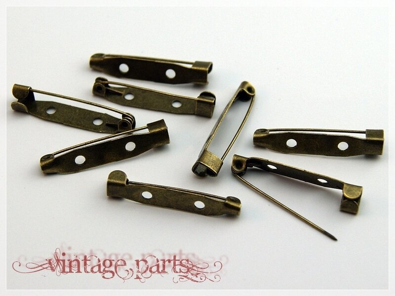 10 Broschennadeln in antik Bronze 31 mm