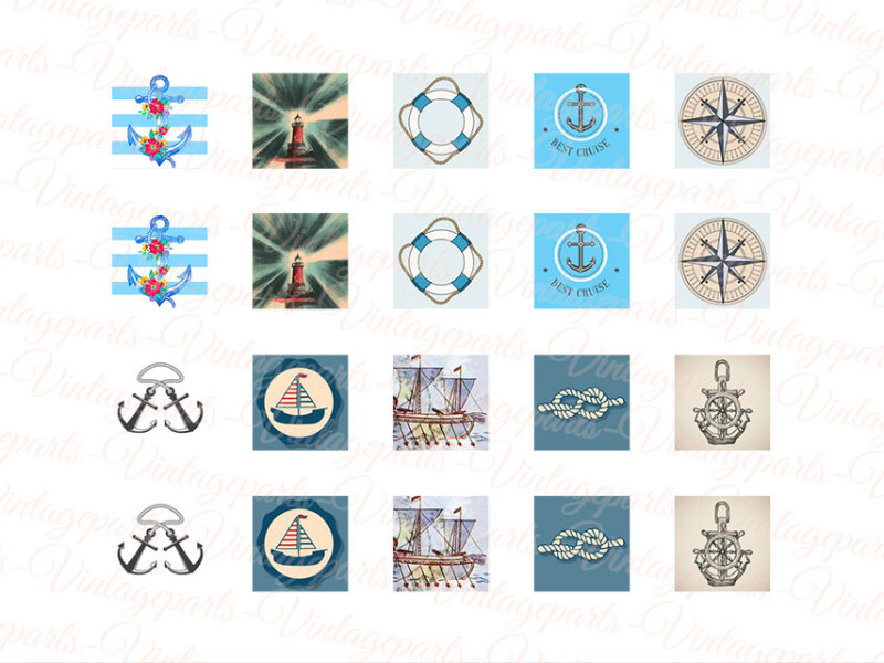 Motivbogen "Nautic" für quadratische 15mm Cabochons