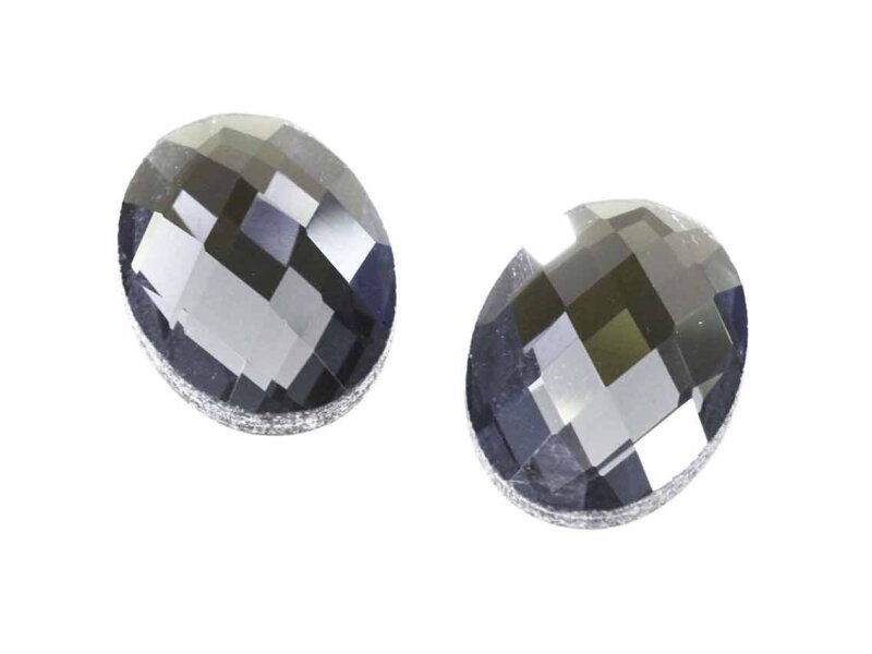 facettierte Glascabochons in grau 18 x 13 mm 2 Stück
