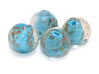 4 Lampwork Glasperlen in Azur mit Gold- und Silberfolie,...