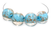 4 Lampwork Glasperlen in Azur mit Gold- und Silberfolie,...