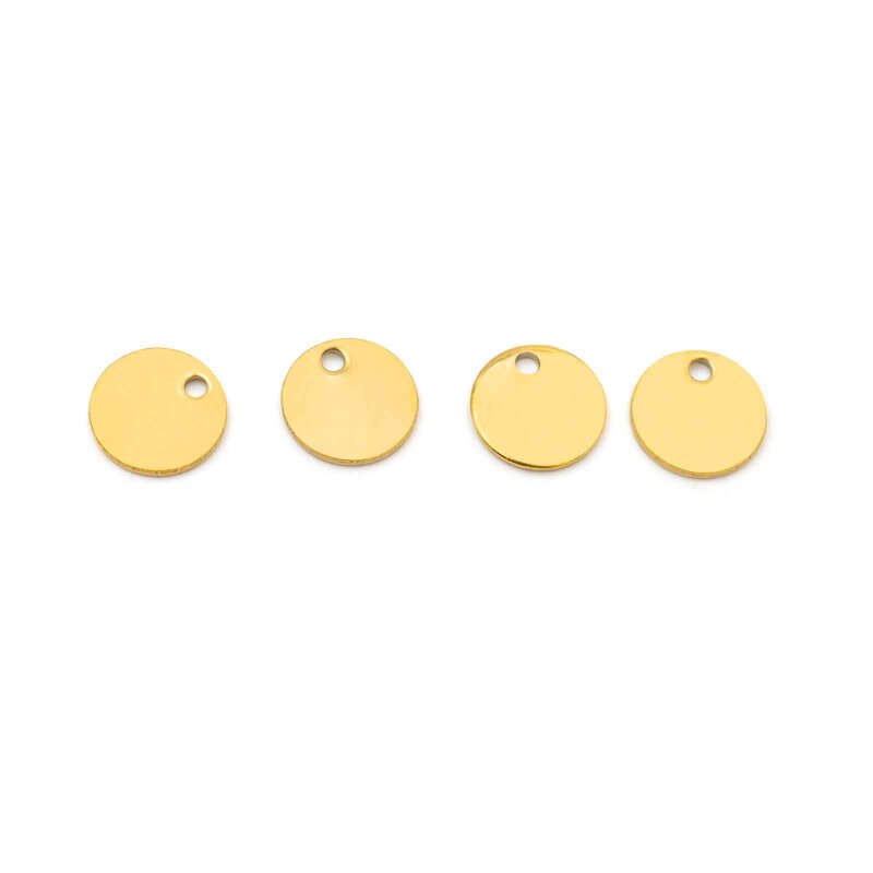 Anhänger Plättchen 304 Edelstahl goldfarben IP beschichtet, rund, 8 mm, 4 Stück
