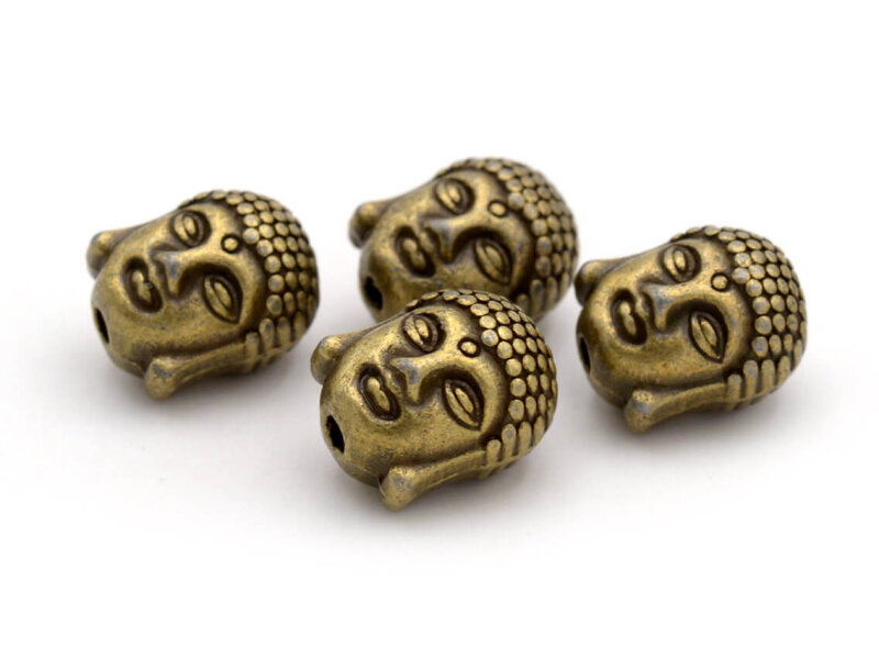 Metallperle als Kopf des Buddha in antik bronze 4 Stück