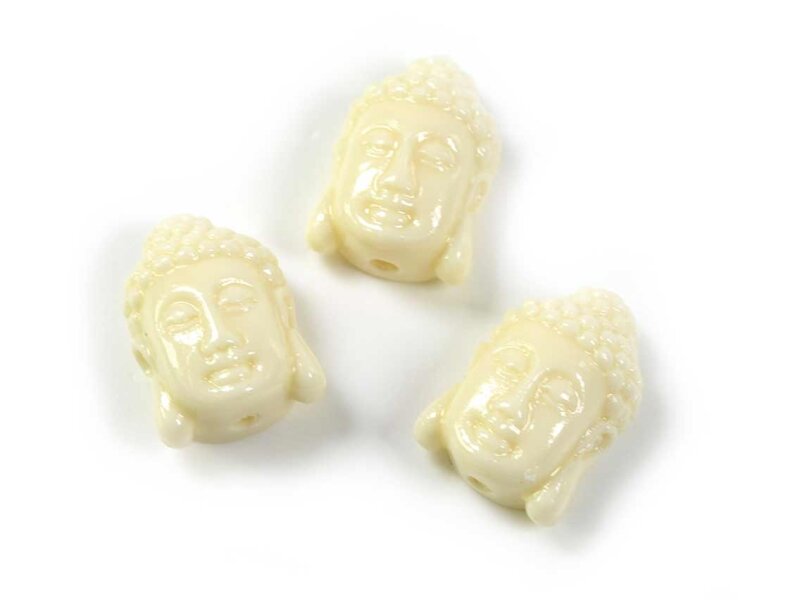 Perle als Kopf des Buddha aus synthetischer Koralle in weiß 2 Stück