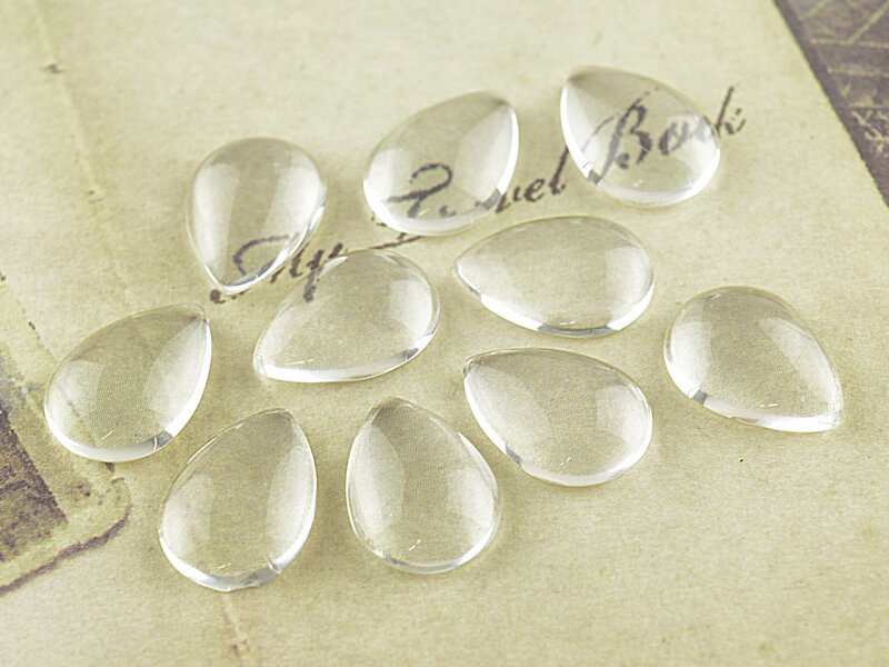 10 Cabochon Glas klar tropfenförmig, 14 x 10 mm