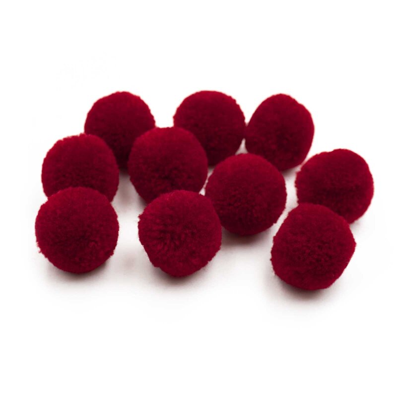 Pom Poms aus Polyester in dunkelrot 20mm 10 Stück