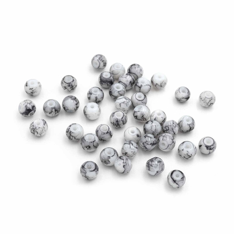 marmorierte Glasperlen in weiß-grau 6 mm 40 Stück