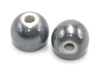 Handgemachte Porzellanperlen in grau 12 mm 6 Stück