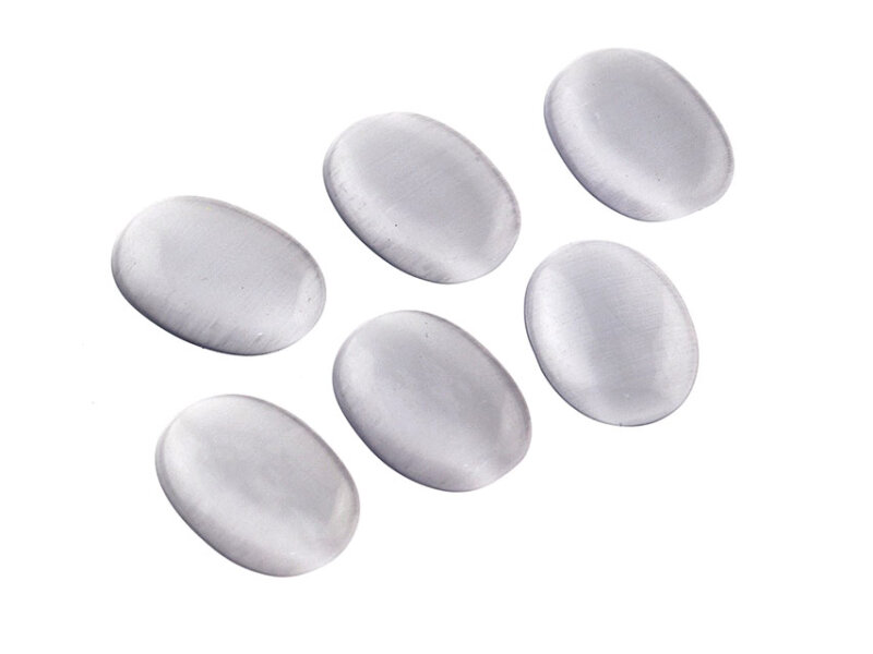 6 Cateye Cabochons in weiß/ grau,  18 x 13 mm