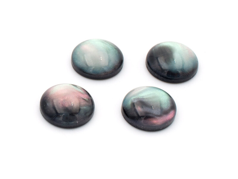 Resincabochons im Perlmutt Design in schwarz 10 mm 10 Stück
