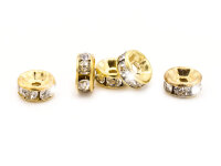 Zwischenperlen mit Strasssteinen in goldfarben 6 mm 20...